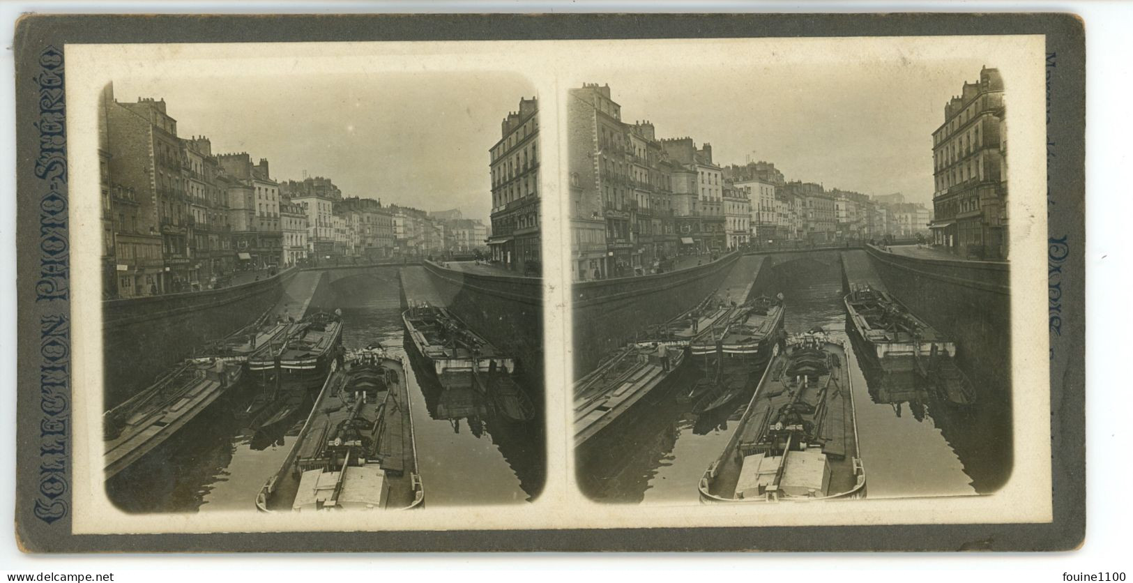 PHOTO Stéréo Format 18 X 9 Cm Canal De NANTES à BREST ? à Vérifier Ou ERDRE ? Avec Péniches à Identifier - Stereo-Photographie