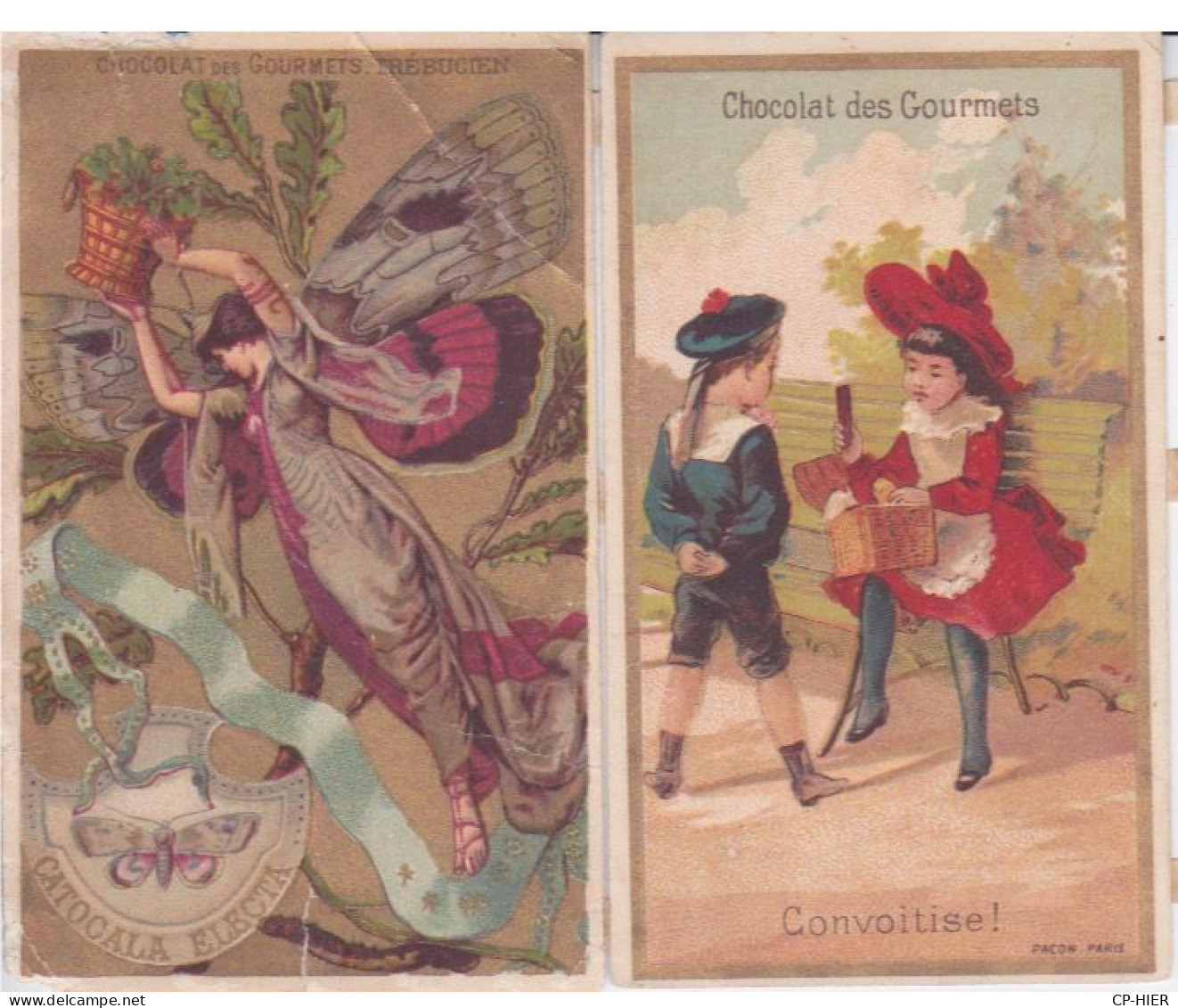 CHROMOS - CHROMO - CAFE ET CHOCOLAT DES GOURMETS - 2 IMAGES -  PAPILLON  TREBUCIEN - CONVOITISE - Tea & Coffee Manufacturers