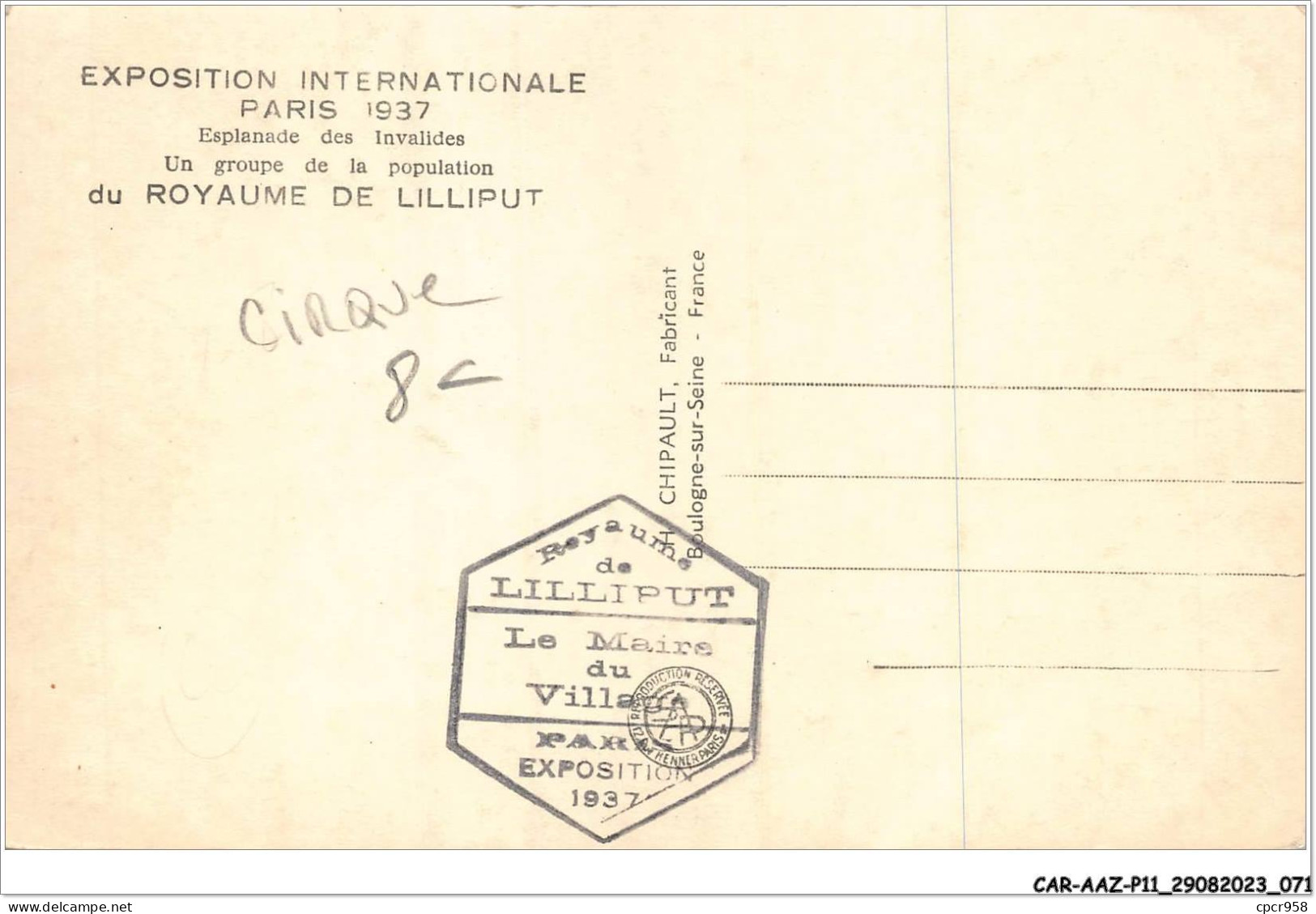 CAR-AAZP11-0851 - CIRQUE - Exposition Internationale De Paris 1937 - Royaume De Lilliput - Un Groupe De La Population  - Circus