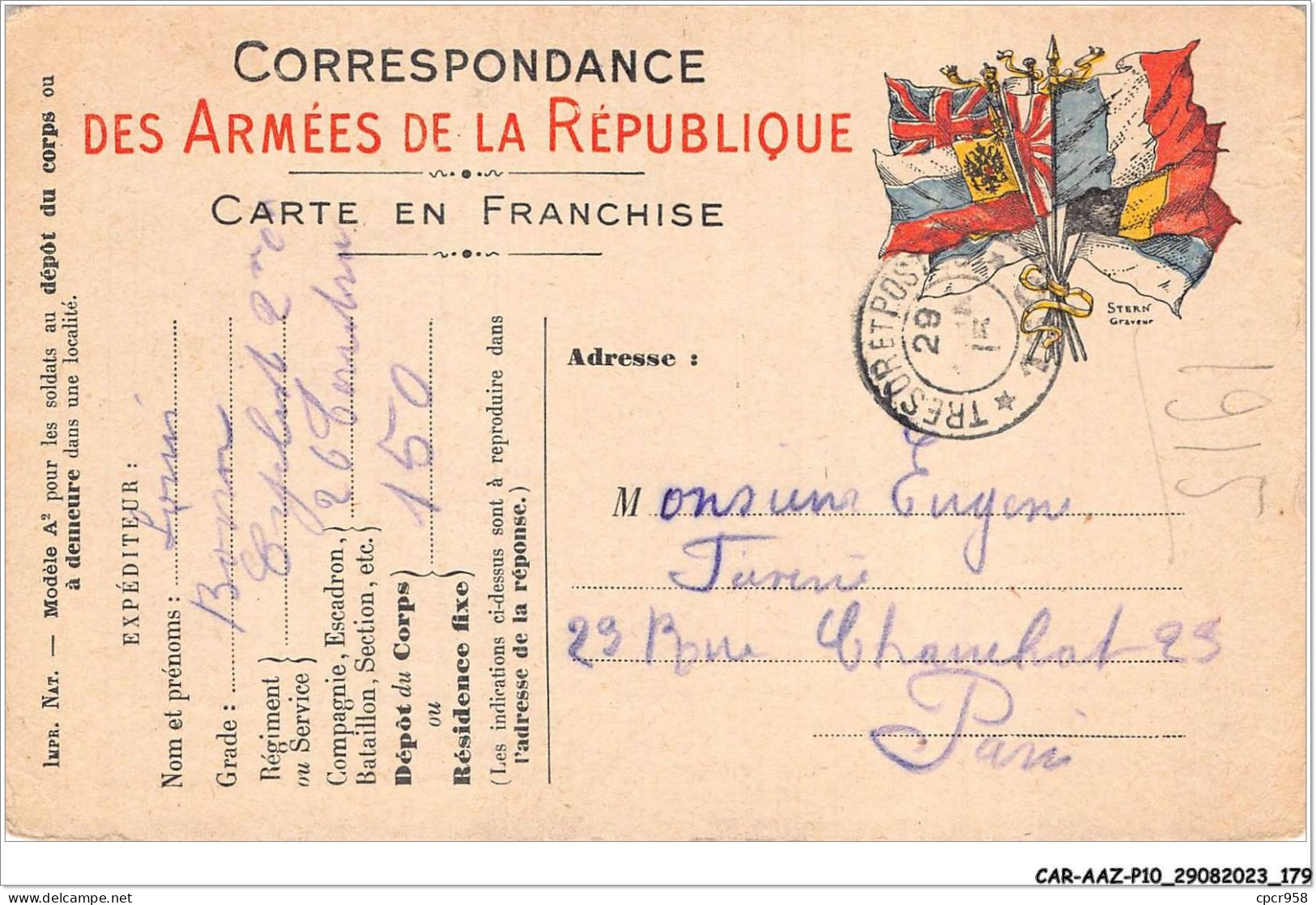 CAR-AAZP10-0809 - MILITAIRE - Correspondance Des Armées De La République 1915 - Autres & Non Classés