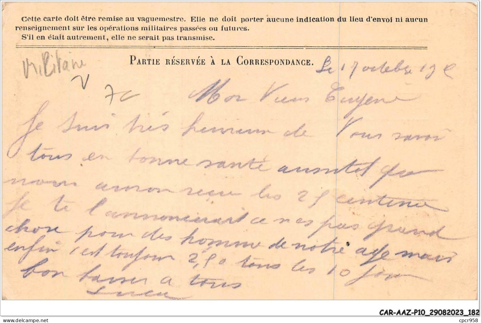 CAR-AAZP10-0810 - MILITAIRE - Correspondance Des Armées De La République 1915 - Sonstige & Ohne Zuordnung