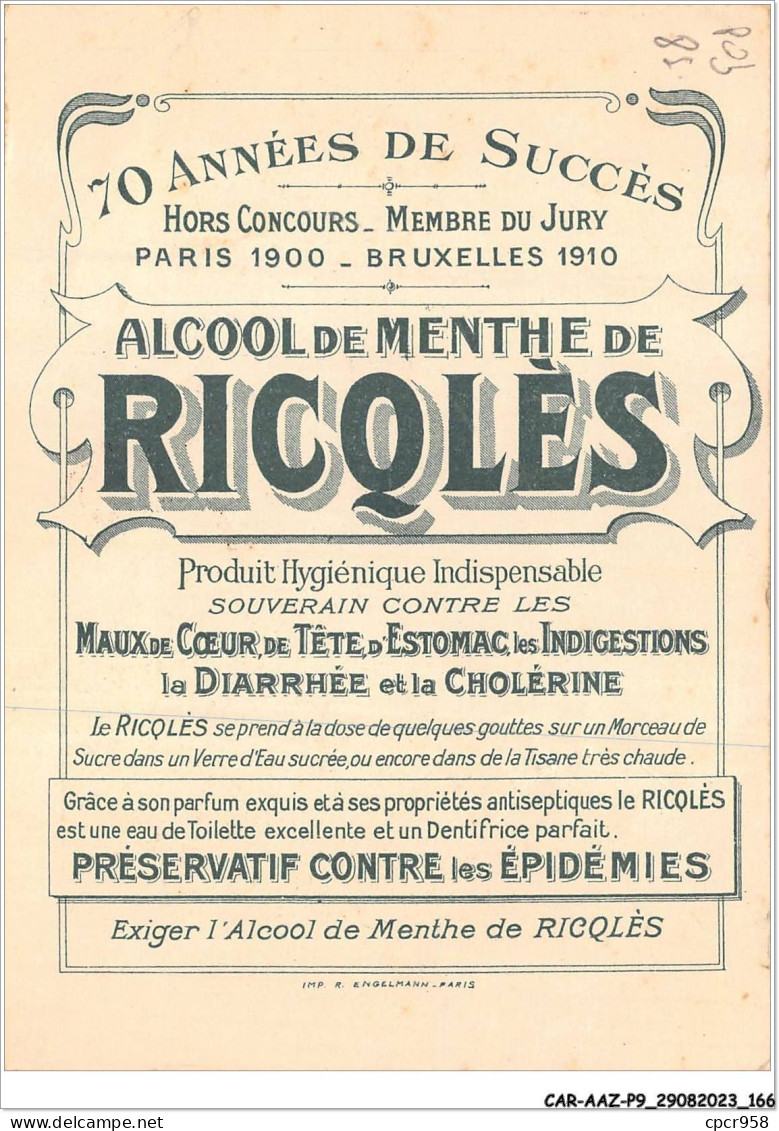 CAR-AAZP9-0712 - PUBLICITE - Alcool De Menthe Ricqlès - Pas De Mal De Mer Avec Ricqlès  - Werbepostkarten