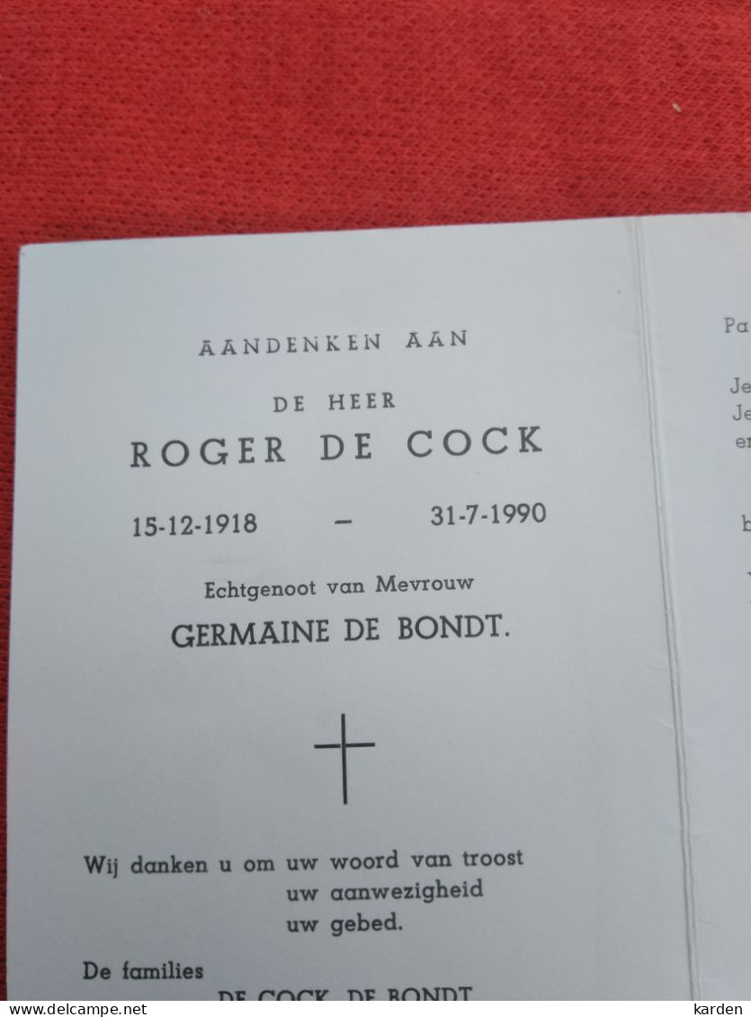 Doodsprentje Roger De Cock / 15/12/1918 - 31/7/1990 ( Germaine De Bondt ) - Religion & Esotericism