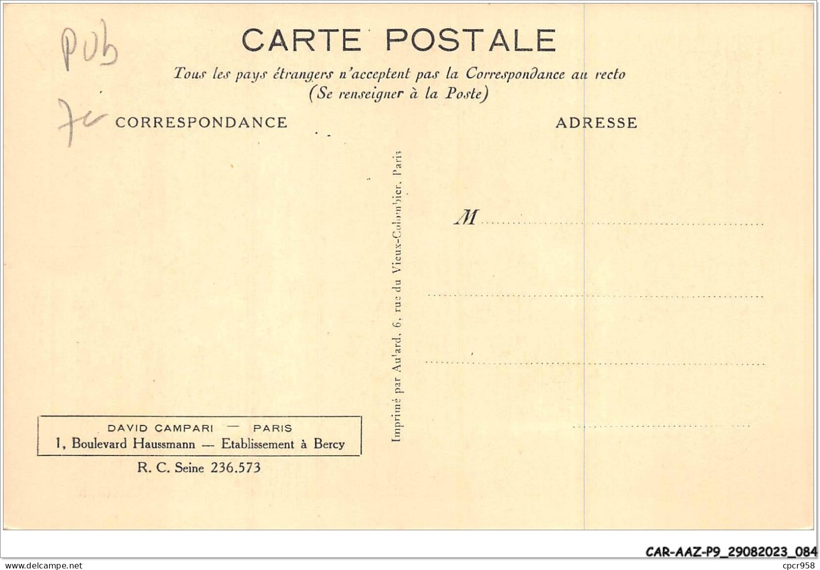 CAR-AAZP9-0671 - PUBLICITE - Victor Boucher  - Werbepostkarten