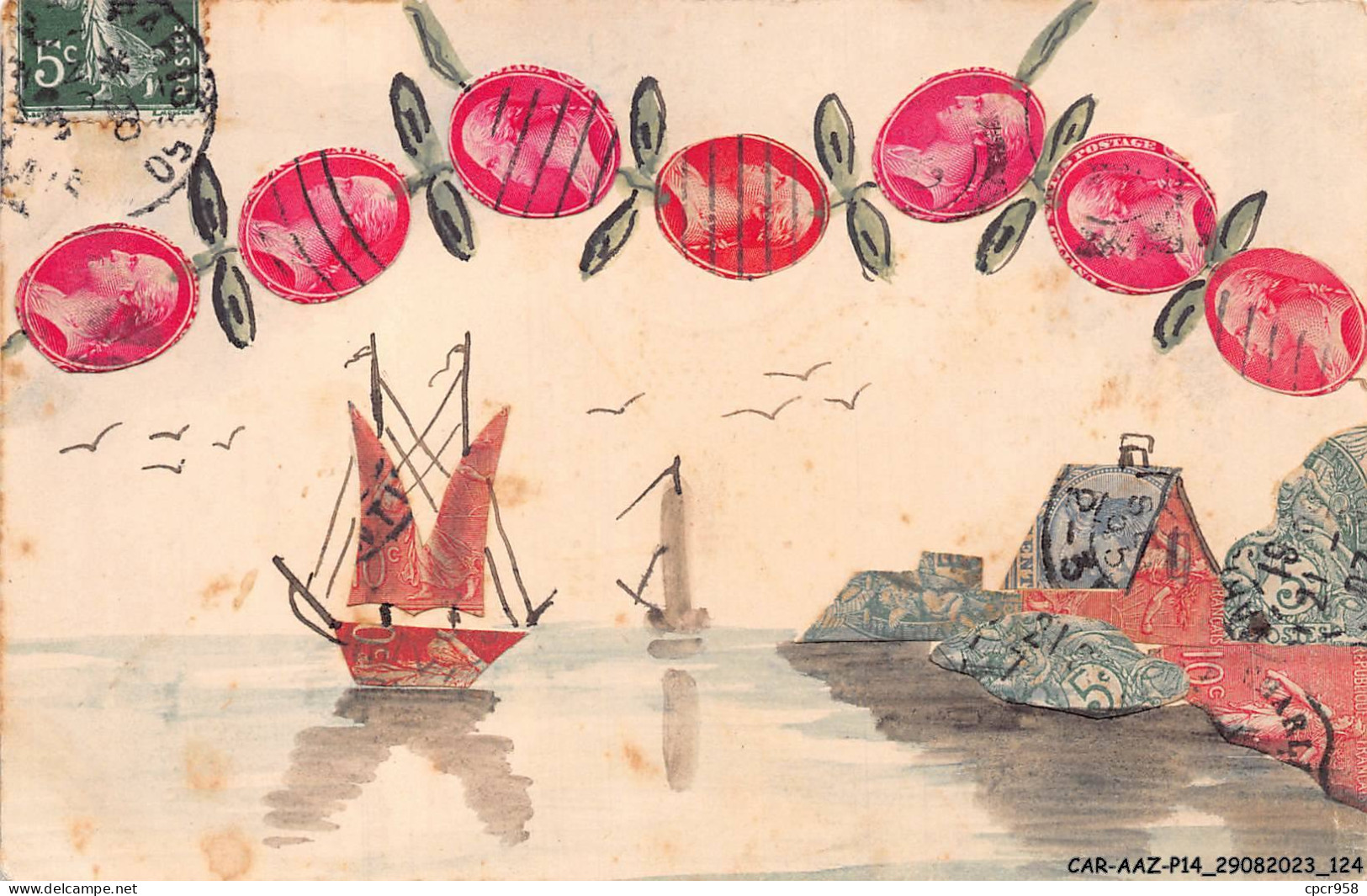 CAR-AAZP14-1116 - REPRESENTATION DE TIMBRES - Fruits - Oiseaux Survolant La Mer  Et Le Bateau - Briefmarken (Abbildungen)