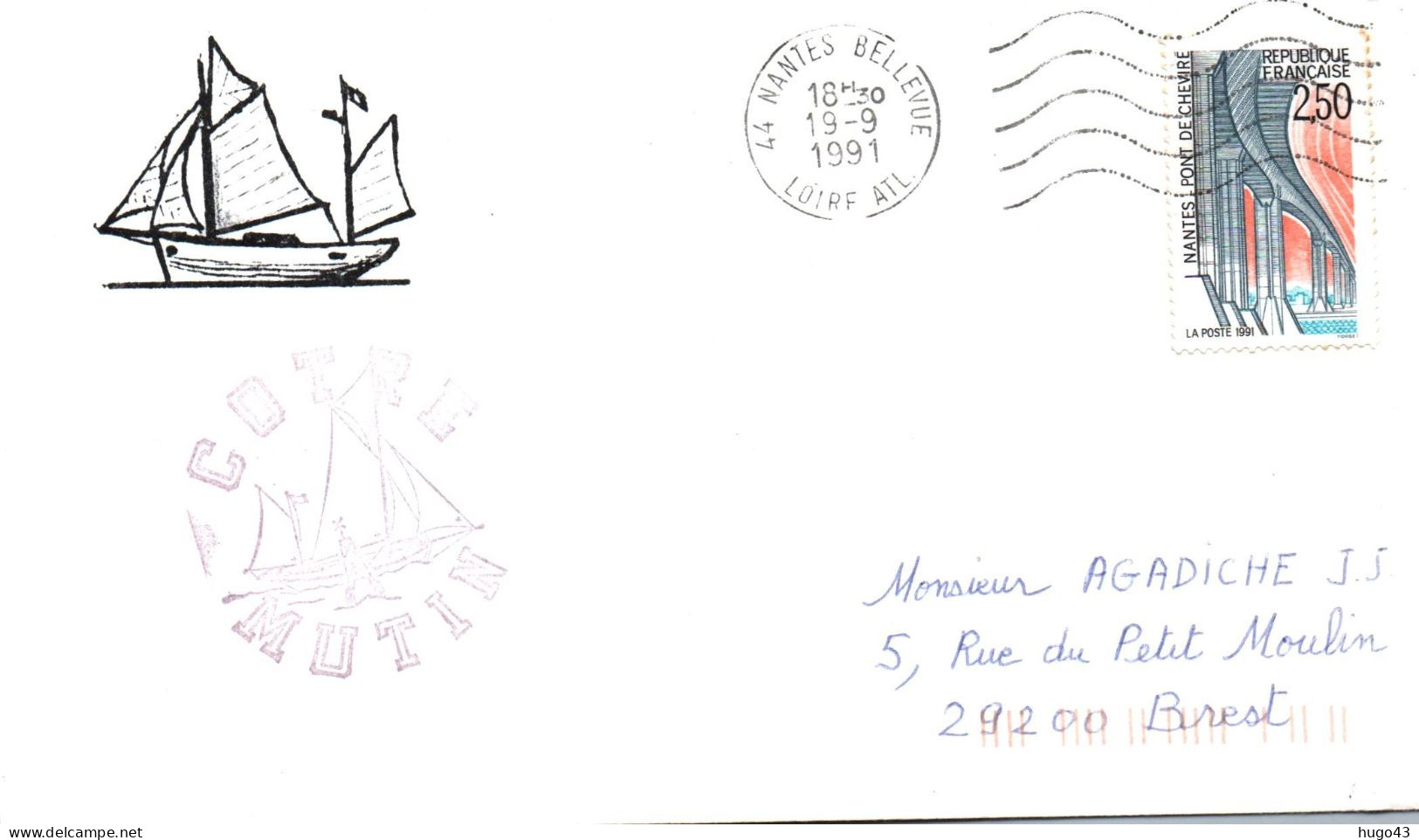 ENVELOPPE AVEC CACHET - COTRE MUTIN - LE 19/9/1991 - Scheepspost