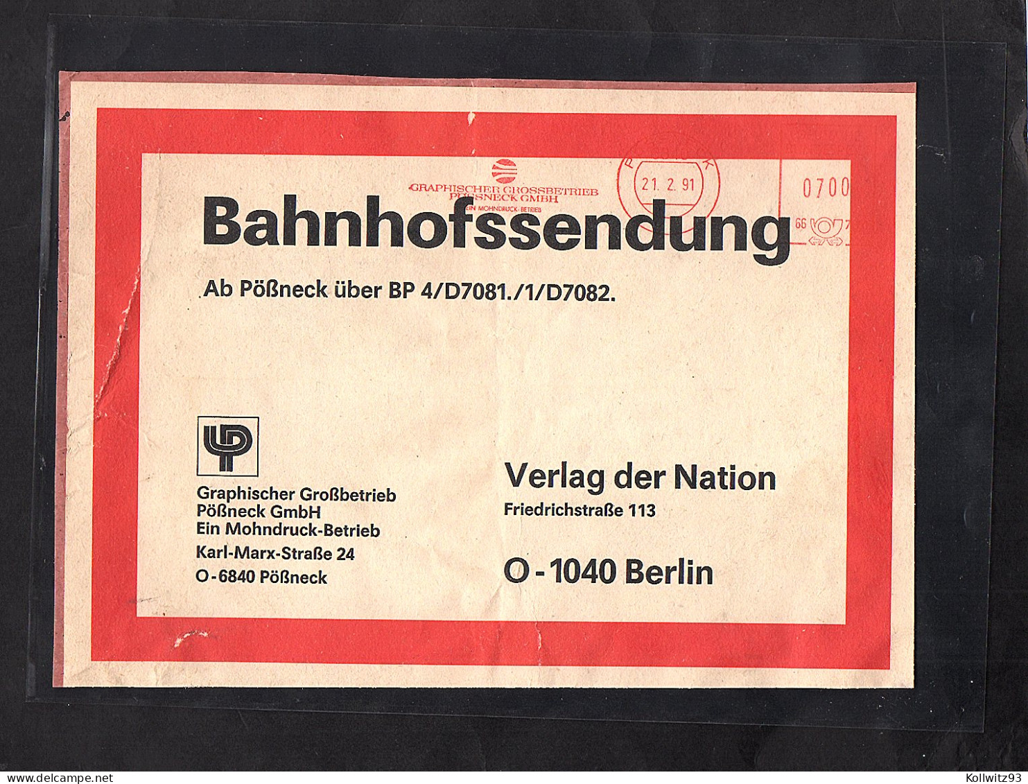 DDR.  Bahnhofssendung Mit Frei-Stempel, VGO.-Tarif. - Brieven En Documenten