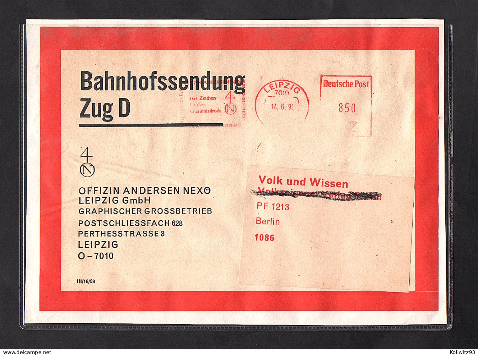 DDR.  Bahnhofssendung Mit Frei-Stempel, VGO.-Tarif. - Briefe U. Dokumente