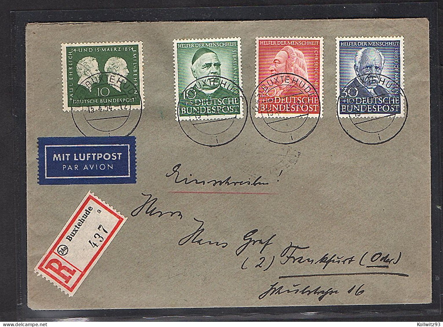 Bund. R-Luftpost-Fernbrief Mit MiF. Mi.-Nr. 174-176 + 197 - Lettres & Documents