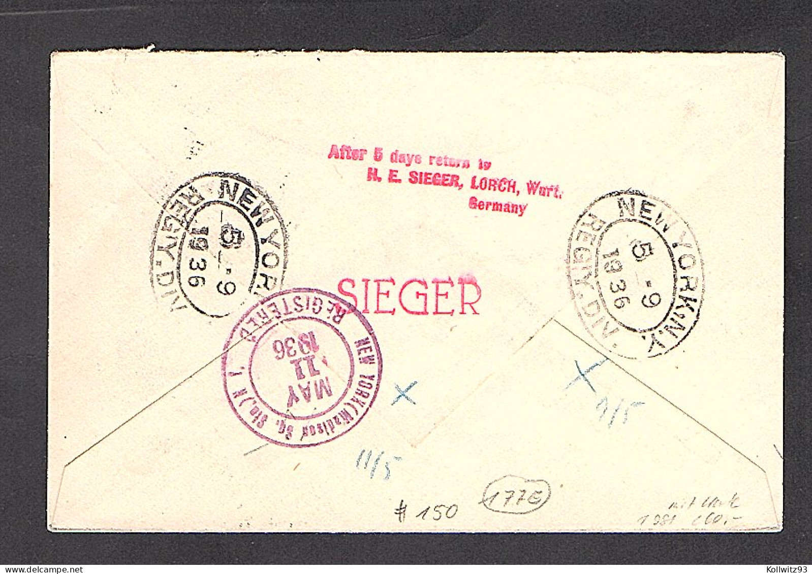 Liechtenstein Zeppelin Brief/Karte LZ 129, 1.Nordamerikafahrt 1936, Si 408AB - Zeppelin