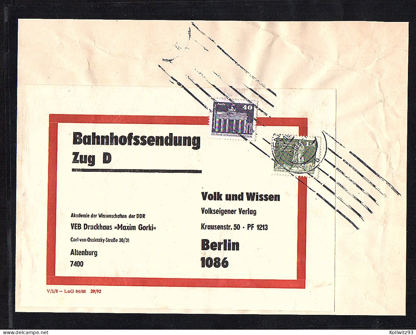 DDR.. Mi.-Nr. 2541 +2650 Auf Bahnhofssendung, VGO.-Tarif. - Briefe U. Dokumente