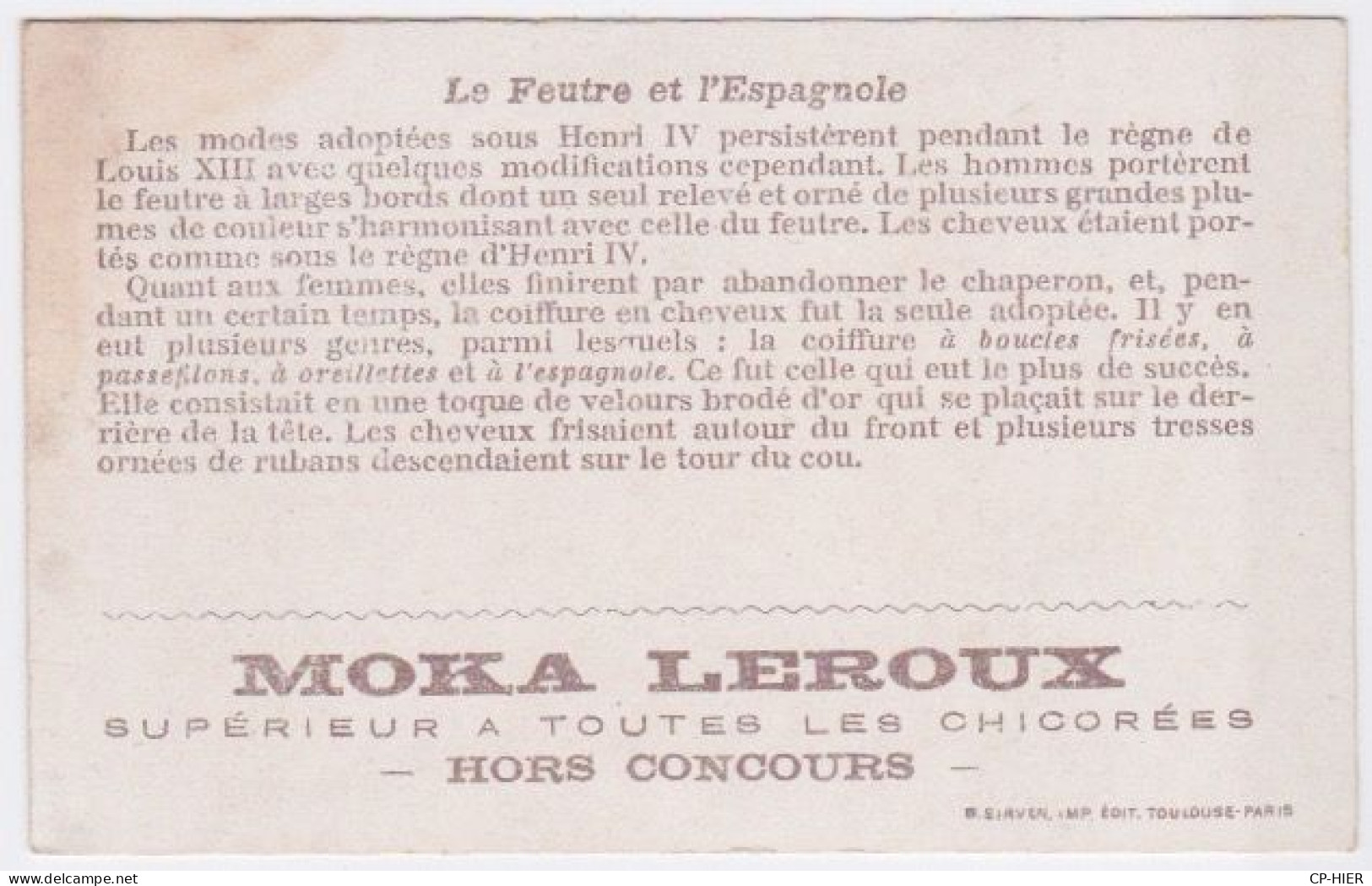 CHROMOS - CHROMO - IMAGE MOKA LEROUX -  LOUIS XIII - LE FEUTRE ET L'ESPAGNOLE - Thee & Koffie