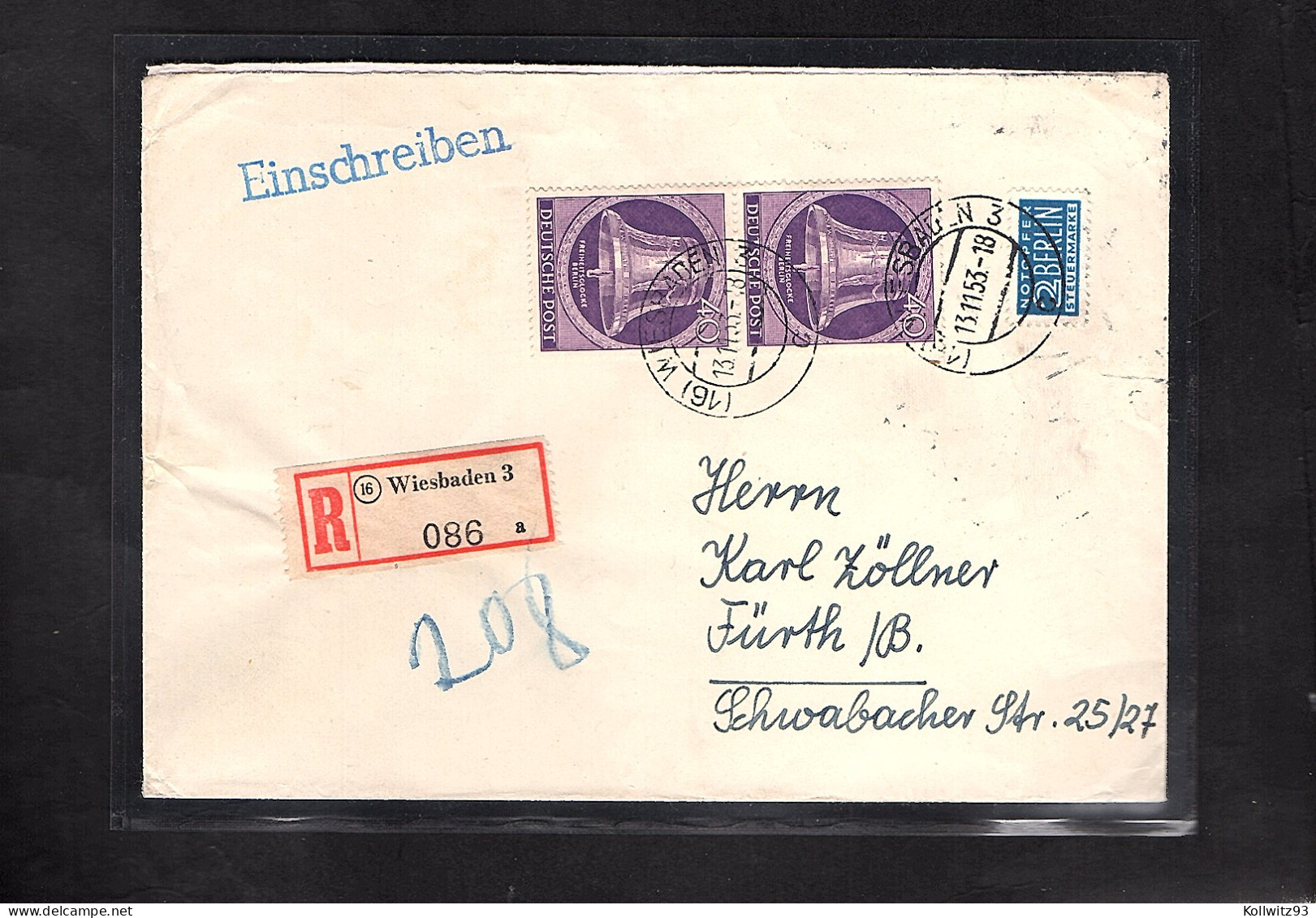 Berlin,  R-Fernbrief   Mit Me.F. Mi.-Nr. 105 - Briefe U. Dokumente