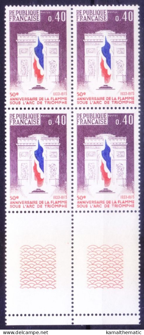 France 1973 MNH Blk, Flame Under The Arc De Triomphe, Flags, Monuments - Monumenten