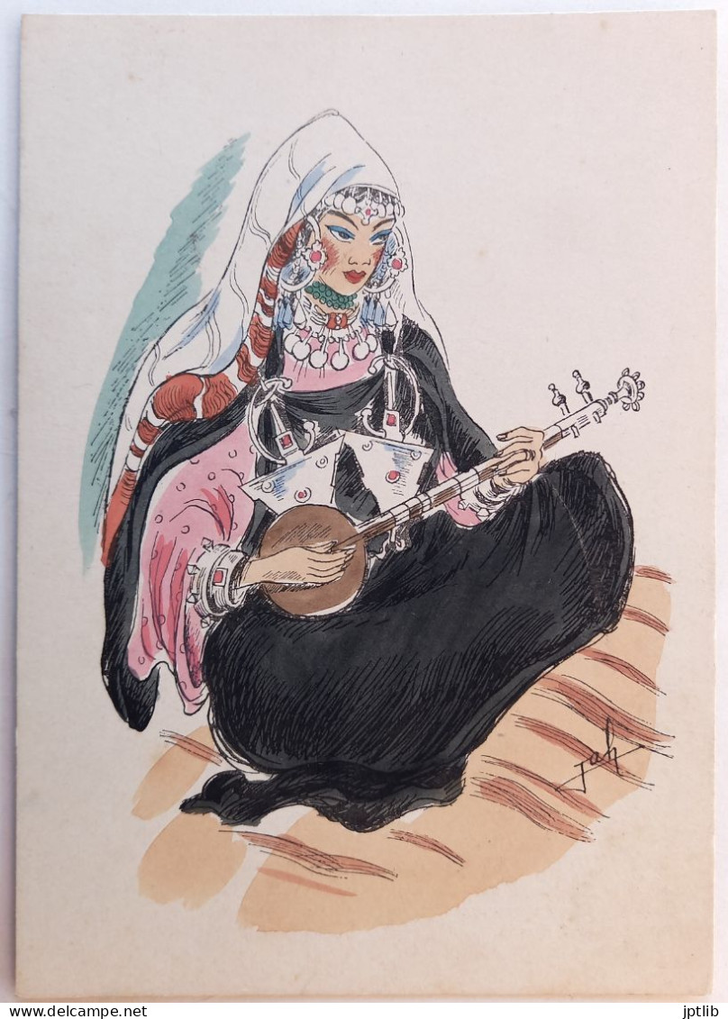 CPA Illustrateur / Collection Artistique "JHA" - Types De L'Afrique Du Nord - N° 6. Musicienne De Tiznit (Sud Marocain). - Autres & Non Classés