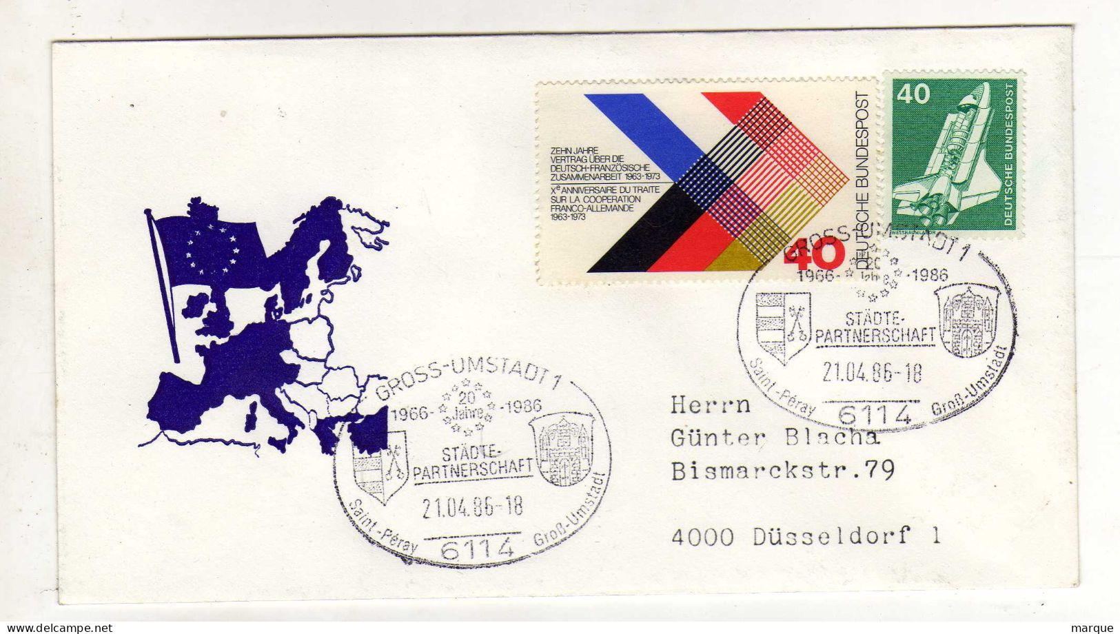 Enveloppe ALLEMAGNE DEUTSCHE POST Oblitération GROSS UMSTADT 1 21/04/1986 - 1981-1990