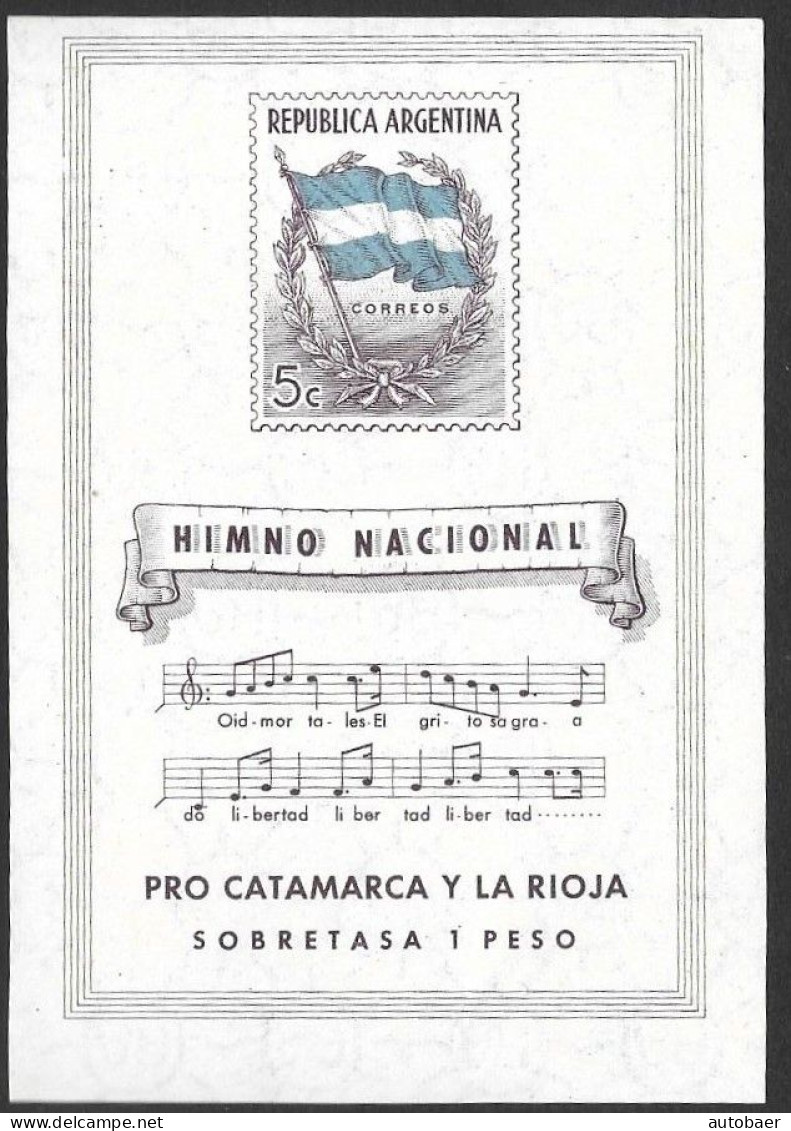 Argentina 1944 Himno Nacional La Rioja Catamarca Mi. Bl. 5 MNH Postfrisch Neuf ** - Blokken & Velletjes