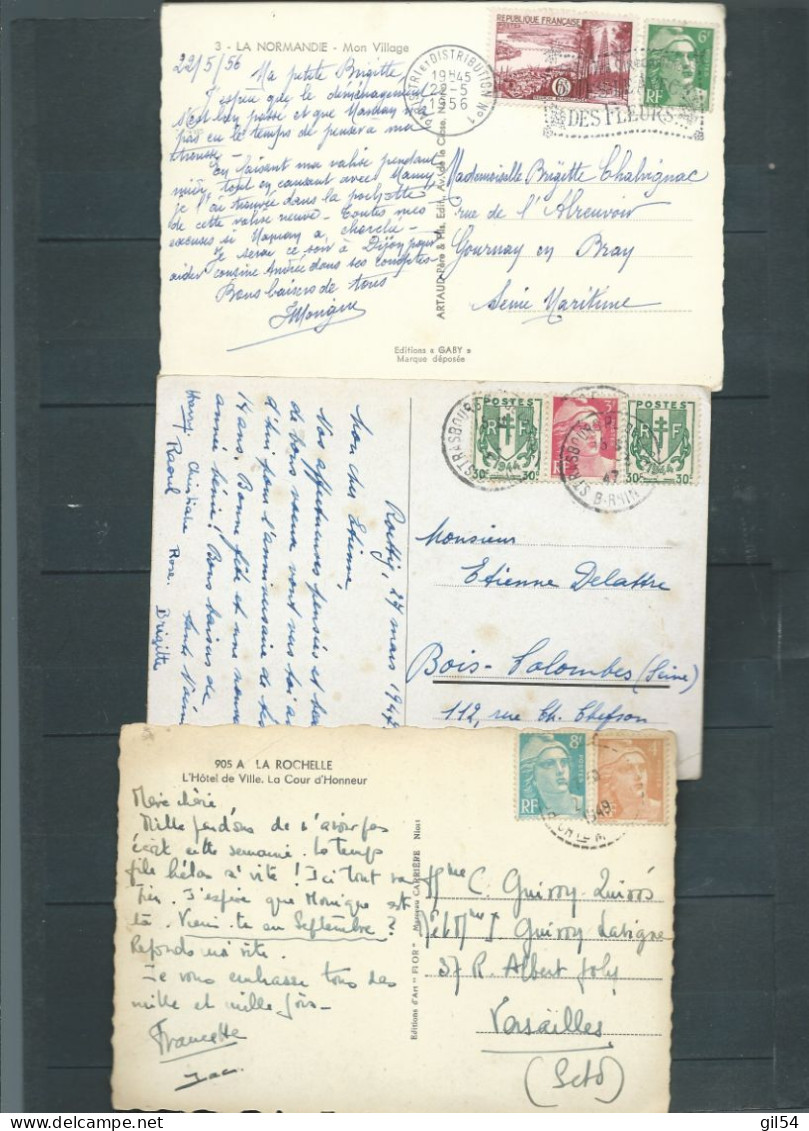 Lot De 17 Documents " Lacs , Lsc, Cartes Postales, Affranchis Par Type Gandon Seul Ou En Combinaison Malb147 - 1945-54 Maríanne De Gandon