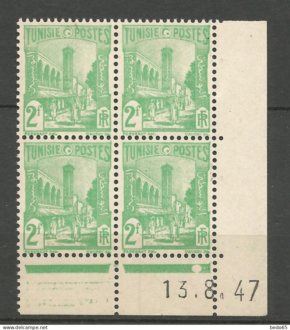 TUNISIE N° 281A Bloc De 4 Coin Daté 13 / 8 / 47 NEUF** SANS CHARNIERE NI TRACE  / Hingeless  / MNH - Unused Stamps