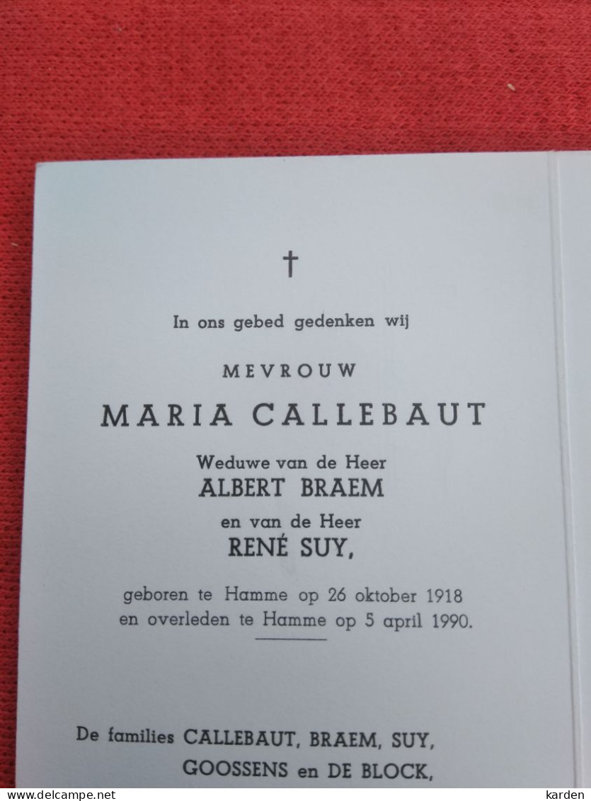 Doodsprentje Maria Callebaut / Galle 26/10/918 - 5/4/1990 ( Albert Braem / René Suy ) - Religión & Esoterismo