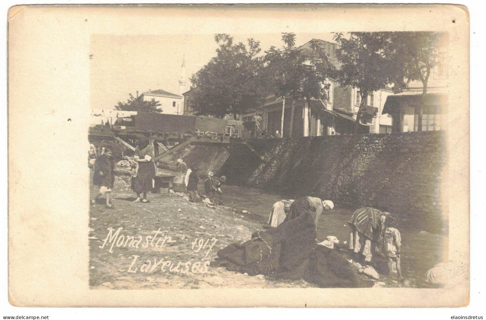 Carte-photo Monastir (Tunisie) - Laveuses (1917). Correspondance Au Dos. - Sénégal