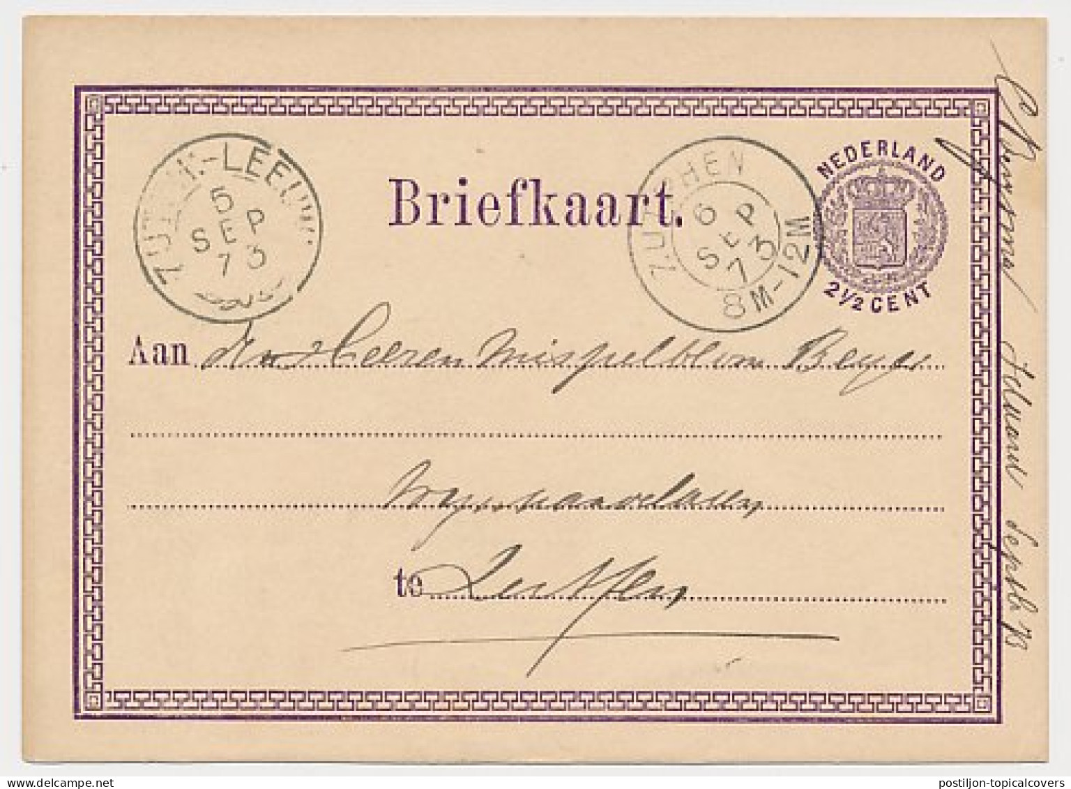 Idaard - Trein Takjestempel Zutphen - Leeuwarden 1873 - Lettres & Documents