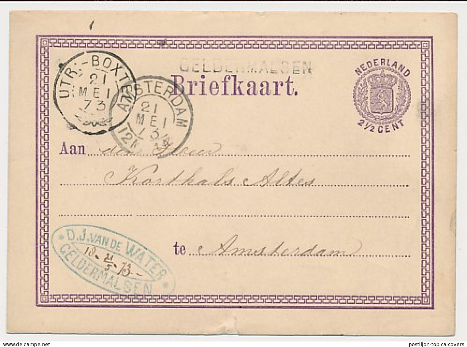 Geldermalsen - Trein Takjestempel Utrecht - Boxtel 1873 - Lettres & Documents