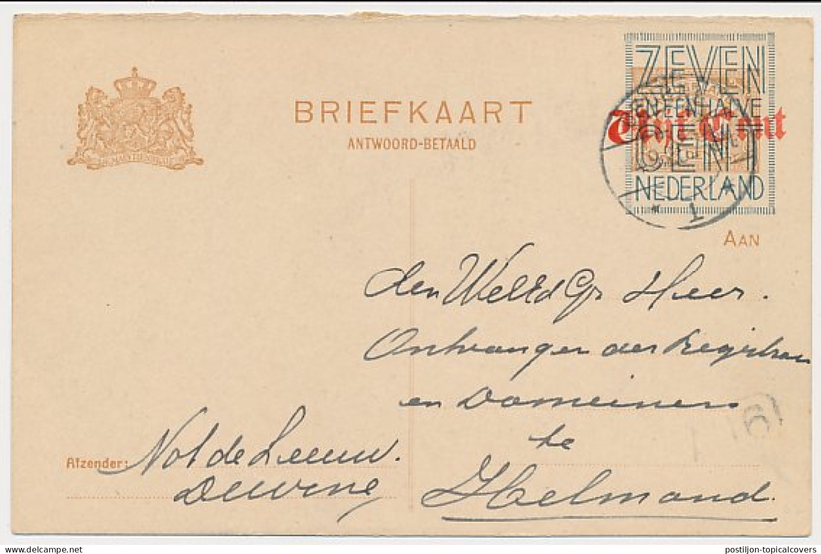 Briefkaart G. 141 I A-krt. Deurne - Helmond  - Postal Stationery