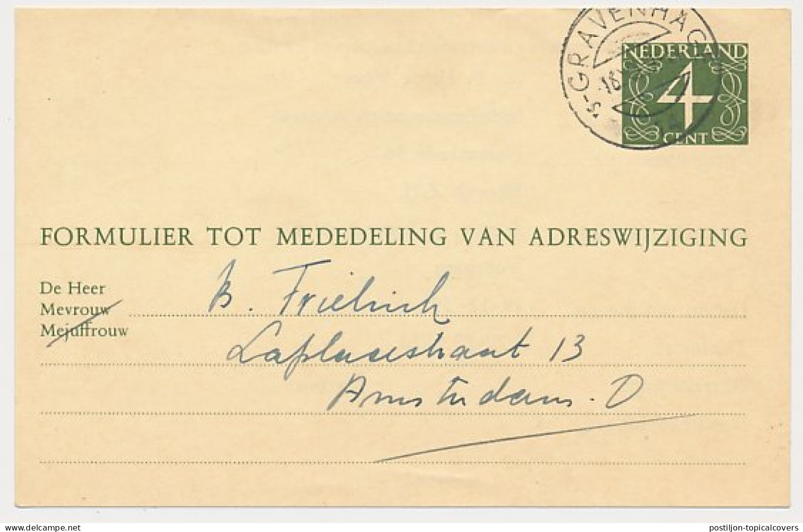 Verhuiskaart G. 26 Particulier Bedrukt Rijswijk 1959 - Postwaardestukken