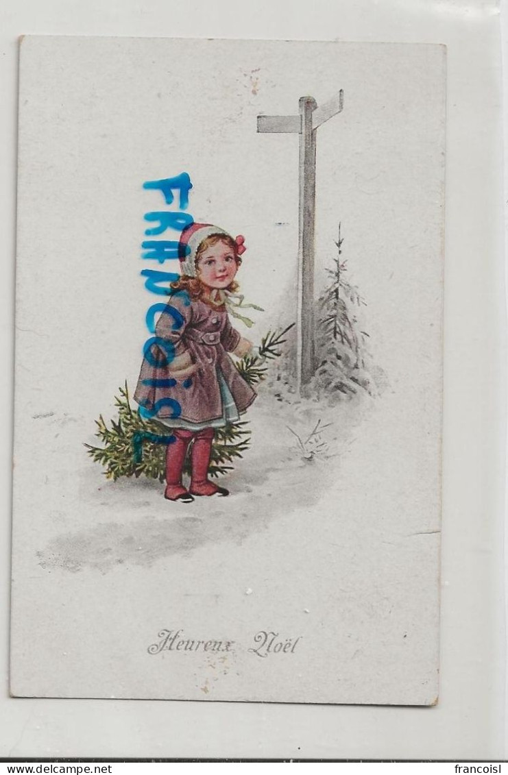 Heureux Noël. Petite Fille Près D'un Panneau, Sapin. 1922. AMAG 1872 - Otros & Sin Clasificación