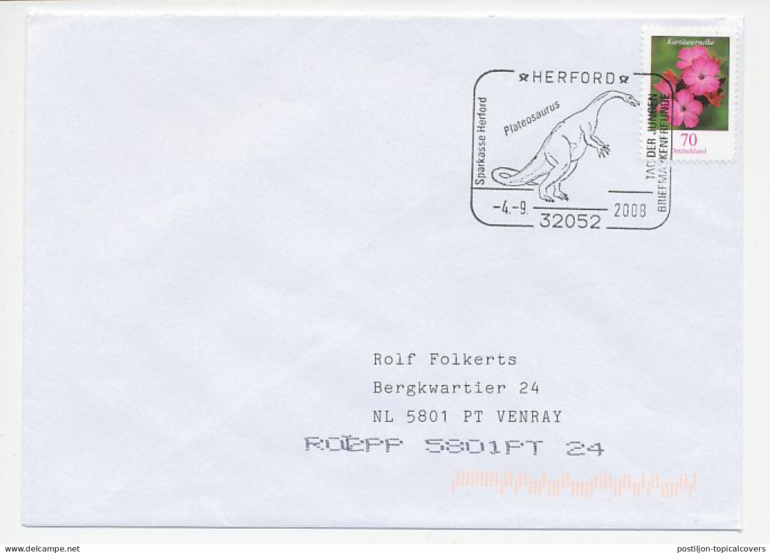 Cover / Postmark Germany 2008 Dinosaur - Plateosaurus - Prehistory