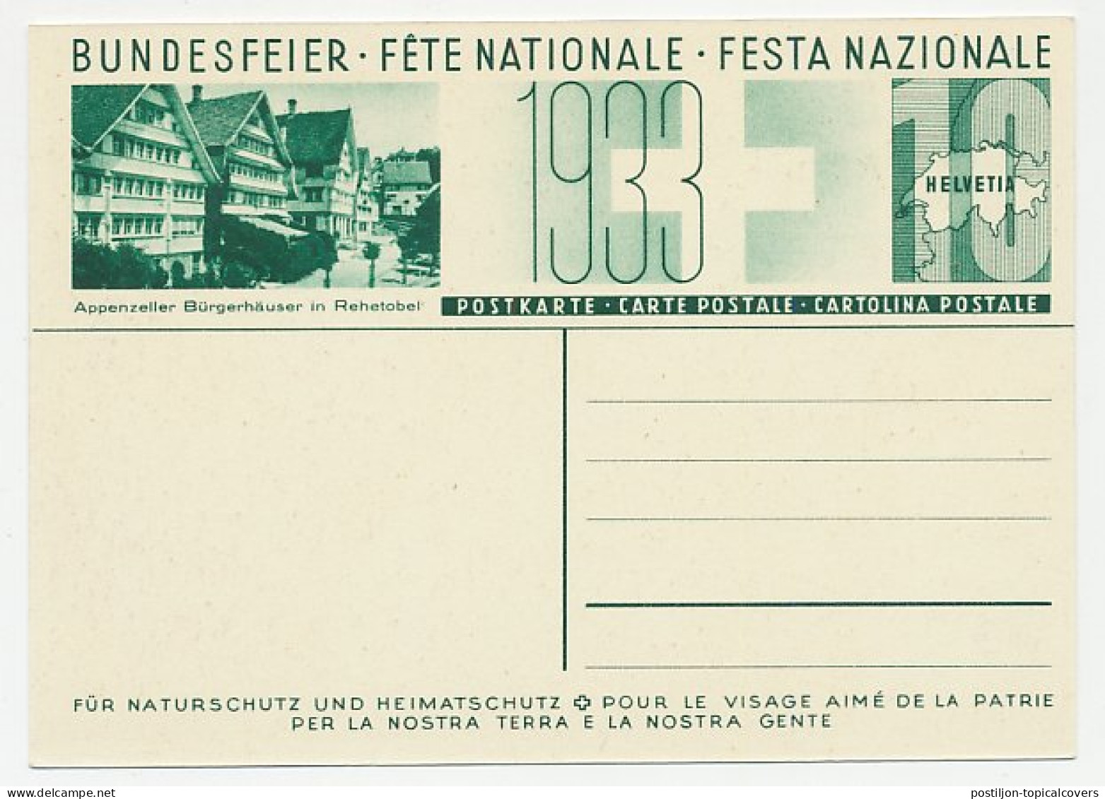 Postal Stationery Switzerland 1933 Traditional Costume - Kostüme