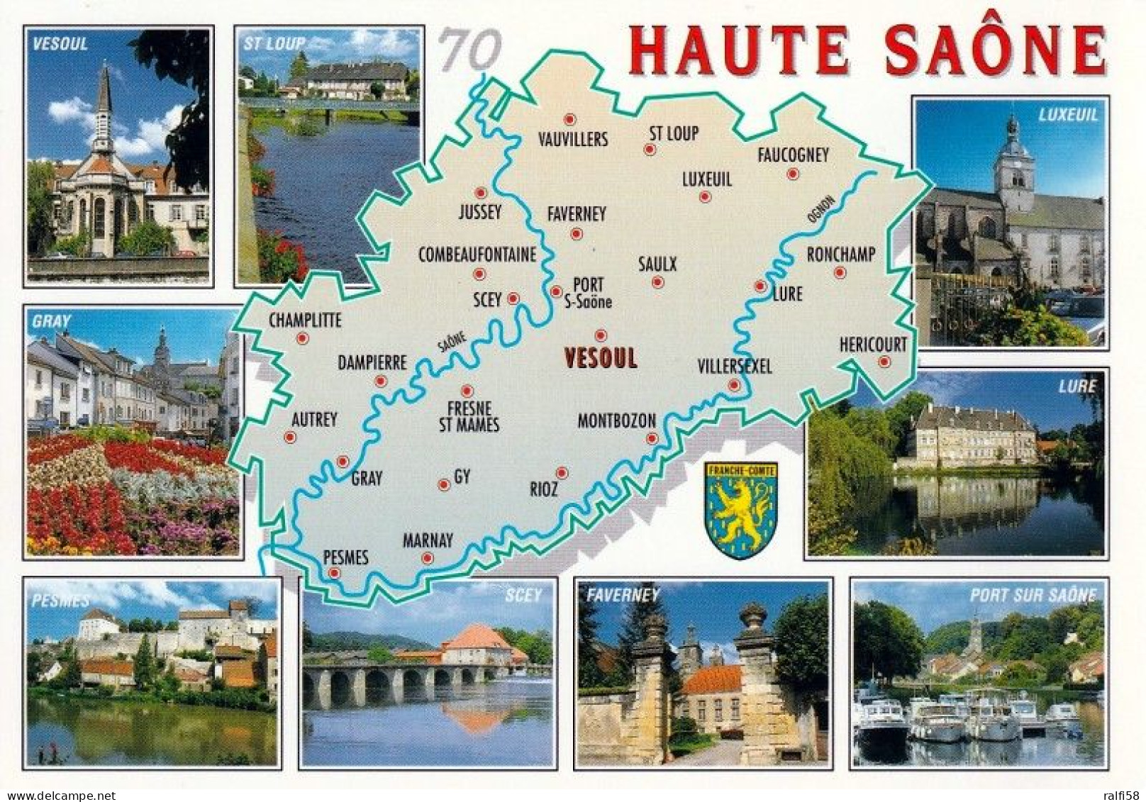 1 Map Of France * 1 Ansichtskarte Mit Der Landkarte - Département Haute Saone Und Sehenswürdigkeiten - Ordnungsnummer 70 - Maps