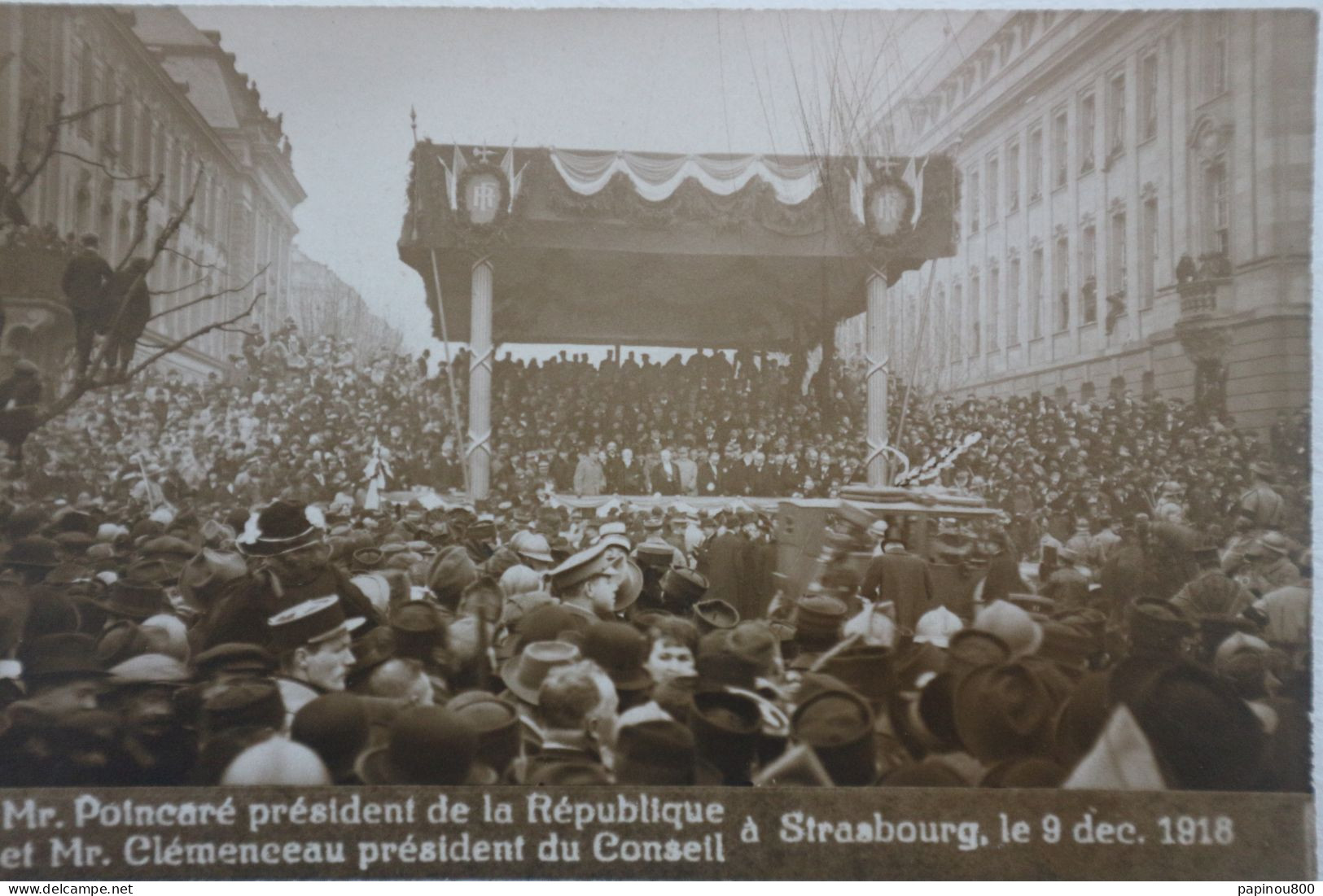 Mr Poincaré, Président De La République Et Mr Clémenceau, Président Du Conseil, Strasbourg  9 Déc. 1918. Carte Photo. - Strasbourg