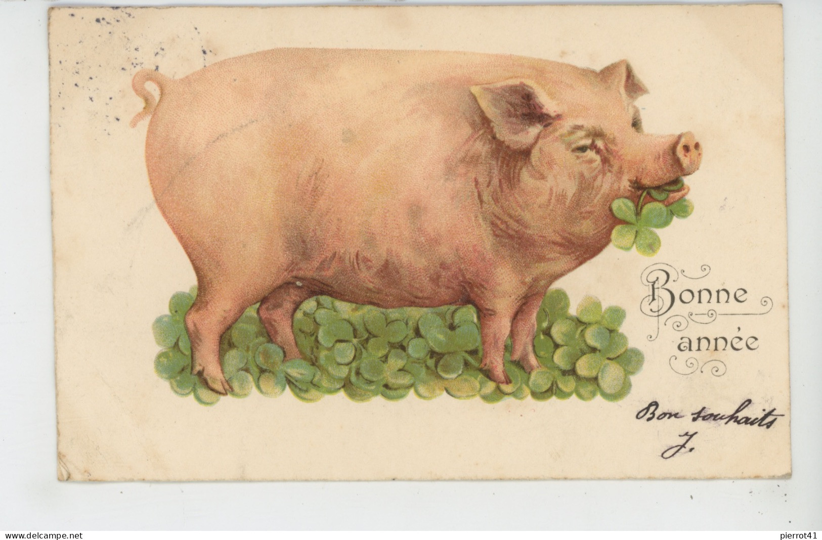COCHONS - PIG - Jolie Carte Fantaisie Cochon Avec Trèfle Porte Bonheur De "Bonne Année" - New Year