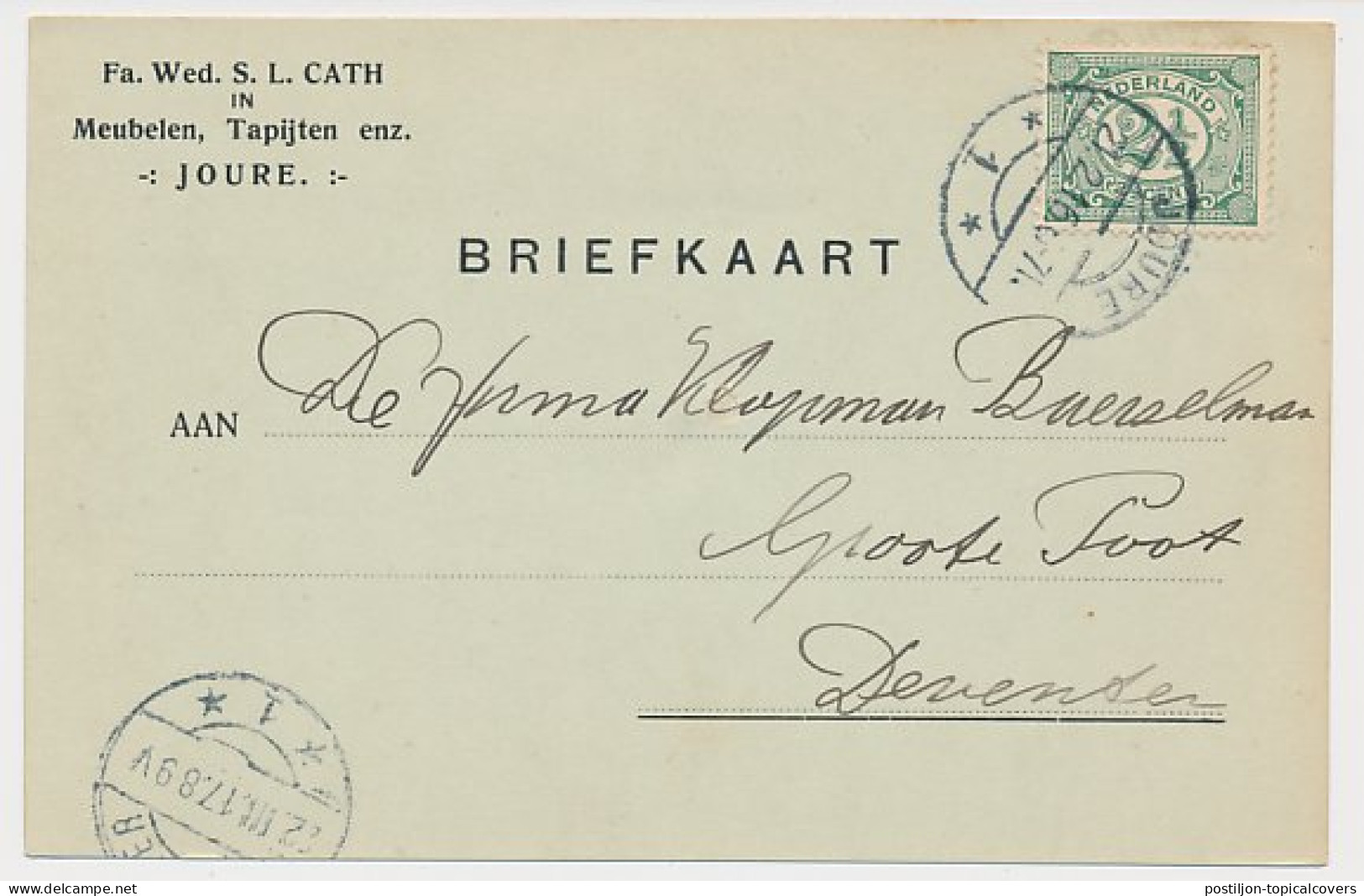 Firma Briefkaart Joure 1916 - Meubelen - Tapijten - Non Classés