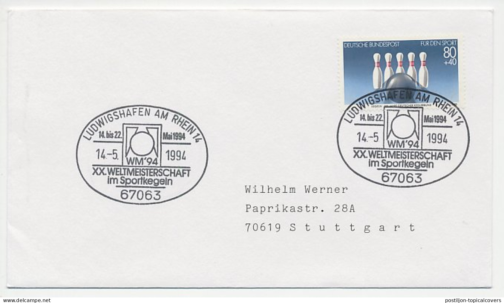 Cover / Postmark Germany 1994 Bowling - World Championship - Autres & Non Classés