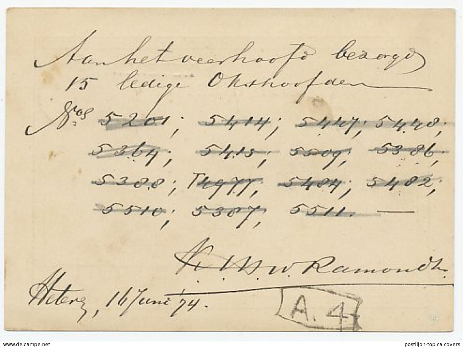 Naamstempel Heteren 1874 - Lettres & Documents