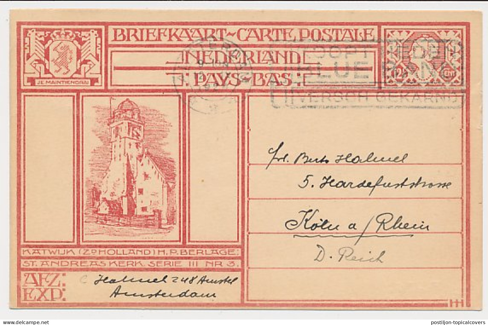 Briefkaart G. 199 F ( Katwijk ) Amsterdam - Duitsland 1924 - Postwaardestukken