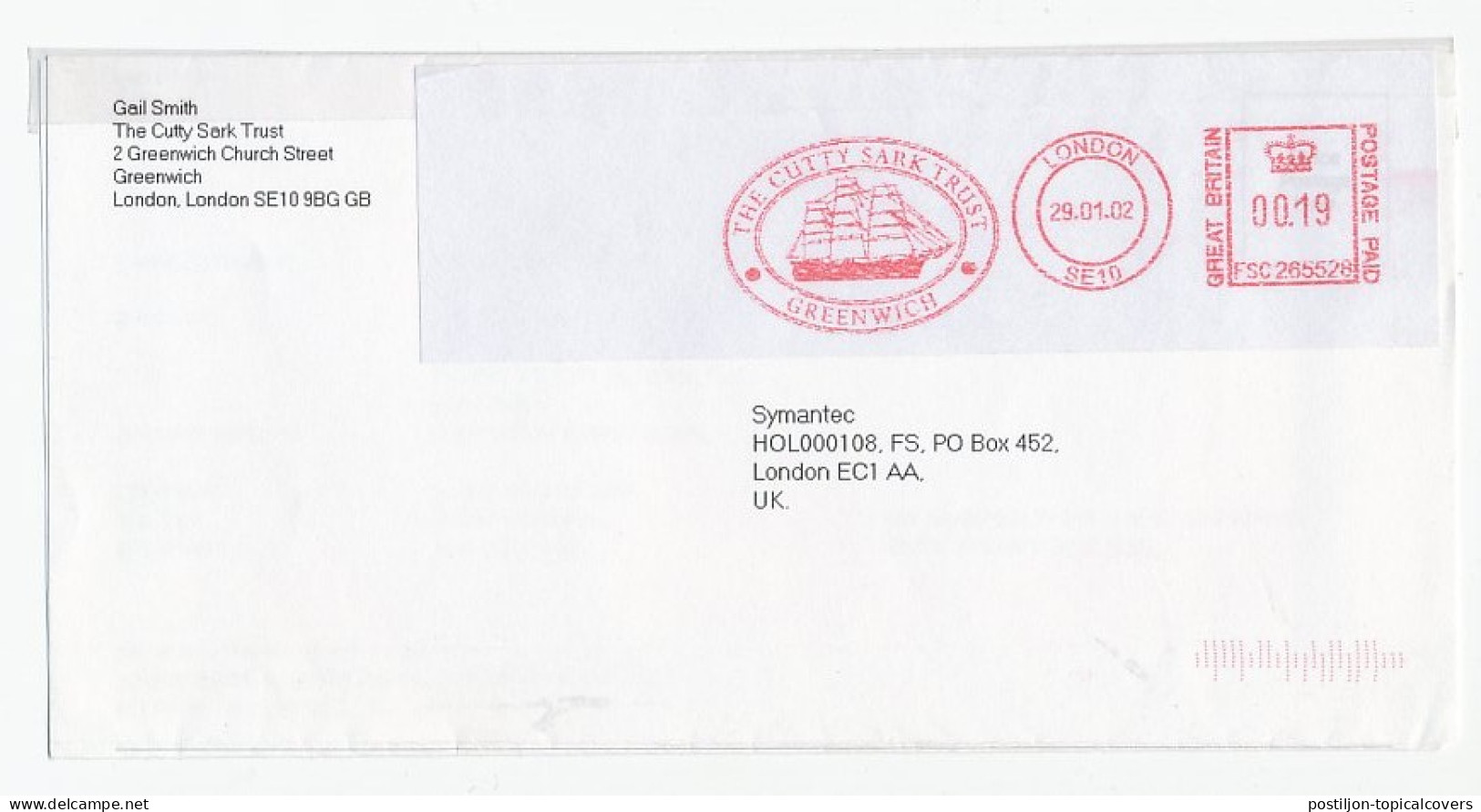 Folded Letter GB / UK 2002 Ship - The Cutty Sark - Boten
