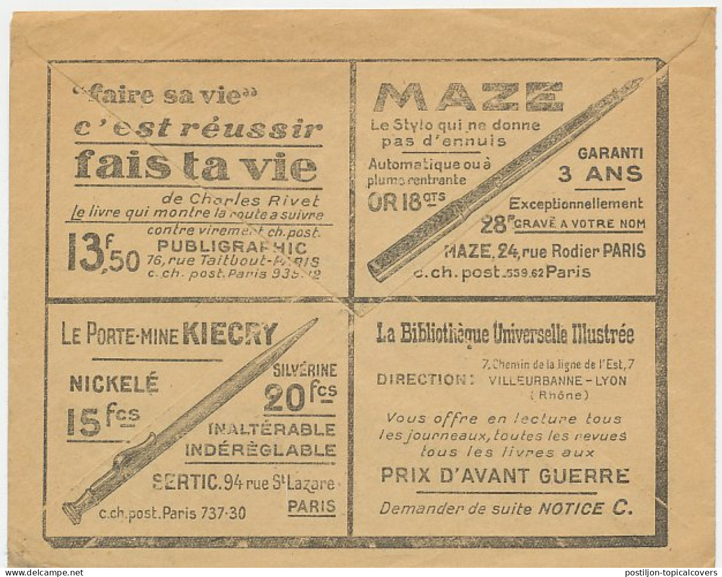 Postal Cheque Cover France Addressing Machine - Fountain Pen - Non Classificati