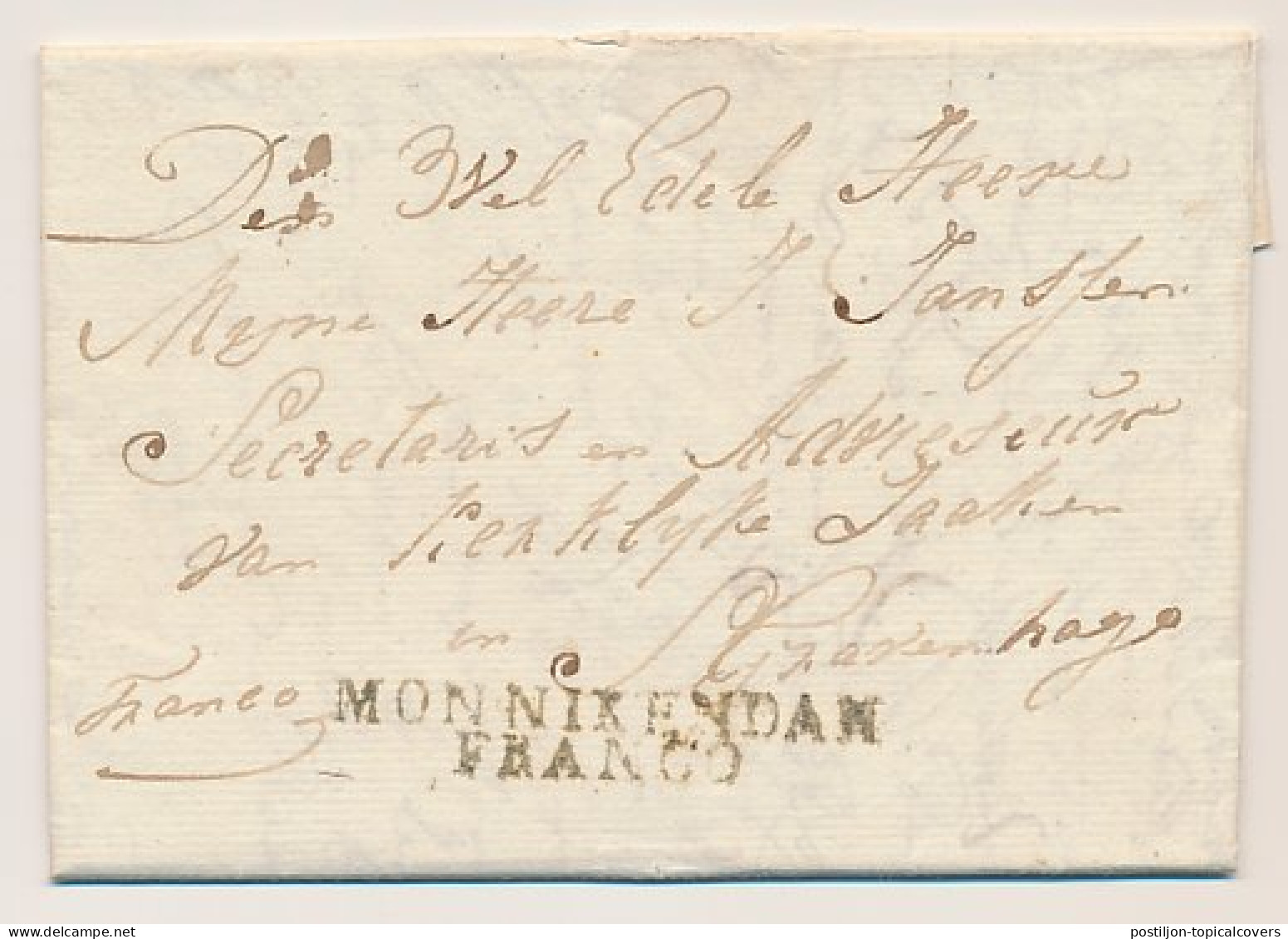 MONNIKENDAM FRANCO - S Gravenhage 1816 - ...-1852 Prephilately