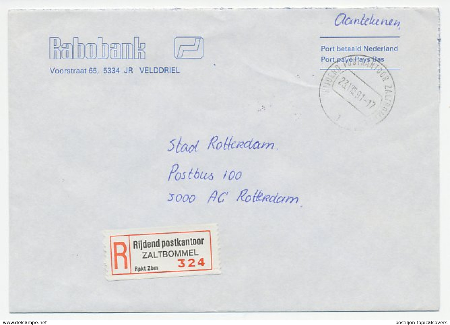 Aangetekend Zaltbommel Rijdend Postkantoor 1991 - Ohne Zuordnung