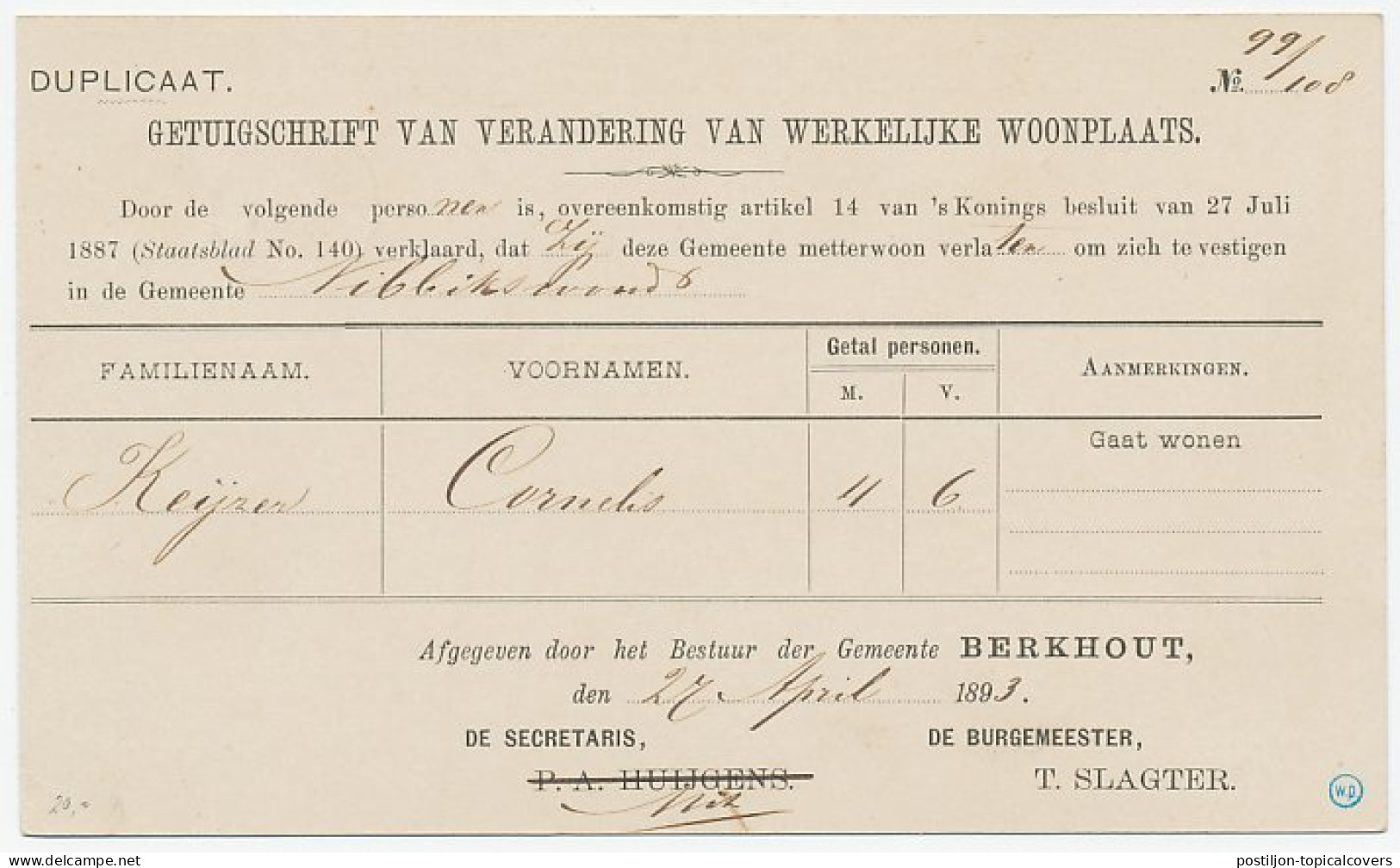 Kleinrondstempel Berkhout 1893 - Ohne Zuordnung