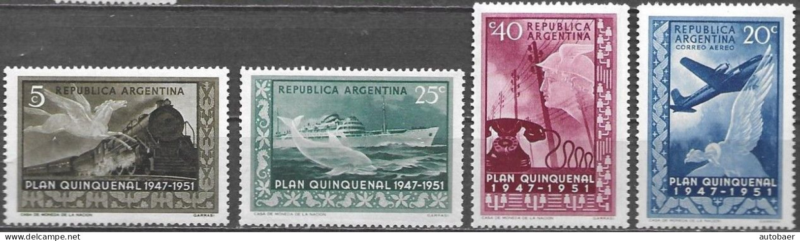 Argentina 1951 5 Five Year Plan Quinquenal 1947-1951 Mi. 585-88 MNH Postfrisch Neuf ** - Unused Stamps