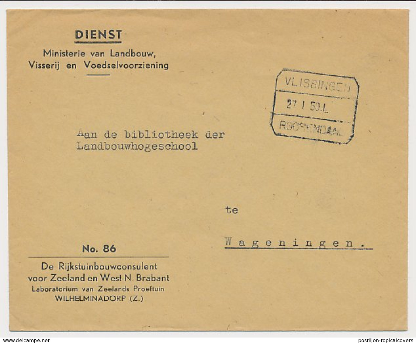 Treinblokstempel : Vlissingen - Roosendaal L 1950 - Non Classés