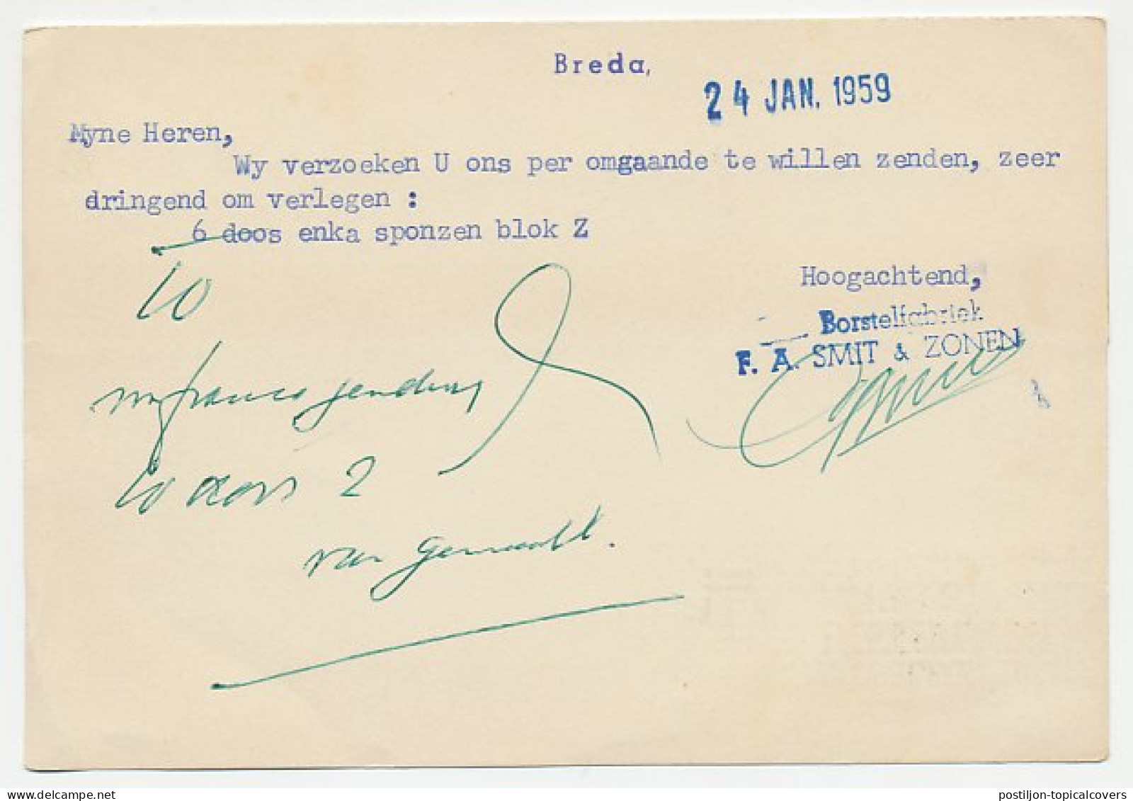 Firma Briefkaart Breda 1959 - Borstelfabriek - Non Classificati