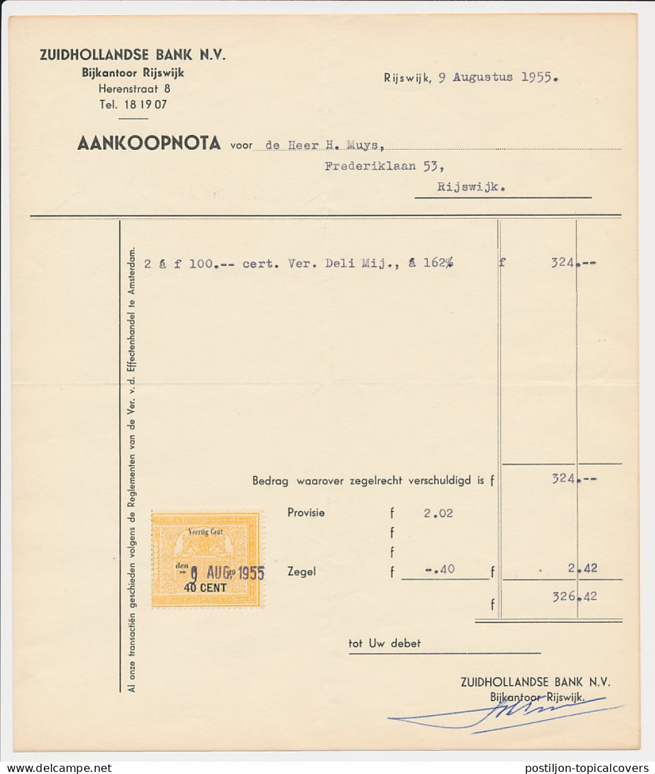 Beursbelasting 40 CENT Den 19.. - Rijswijk 1955 - Steuermarken