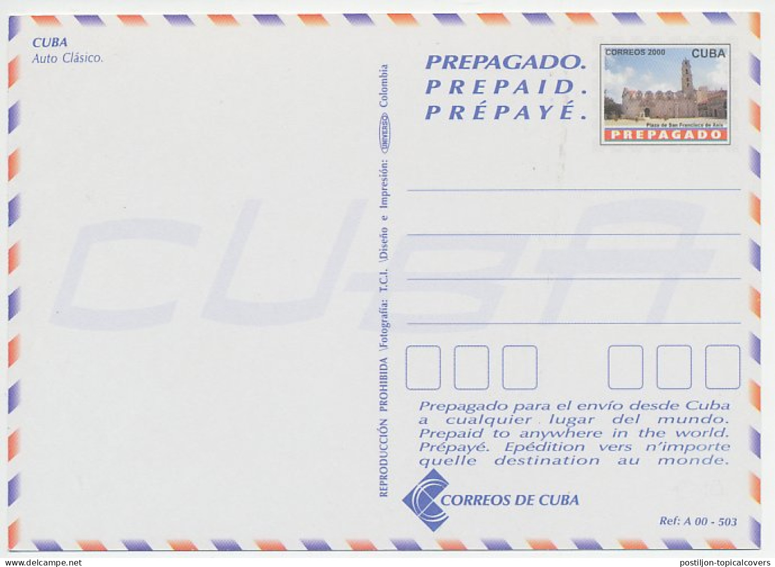 Postal Stationery Cuba 2000 Car  - Auto's