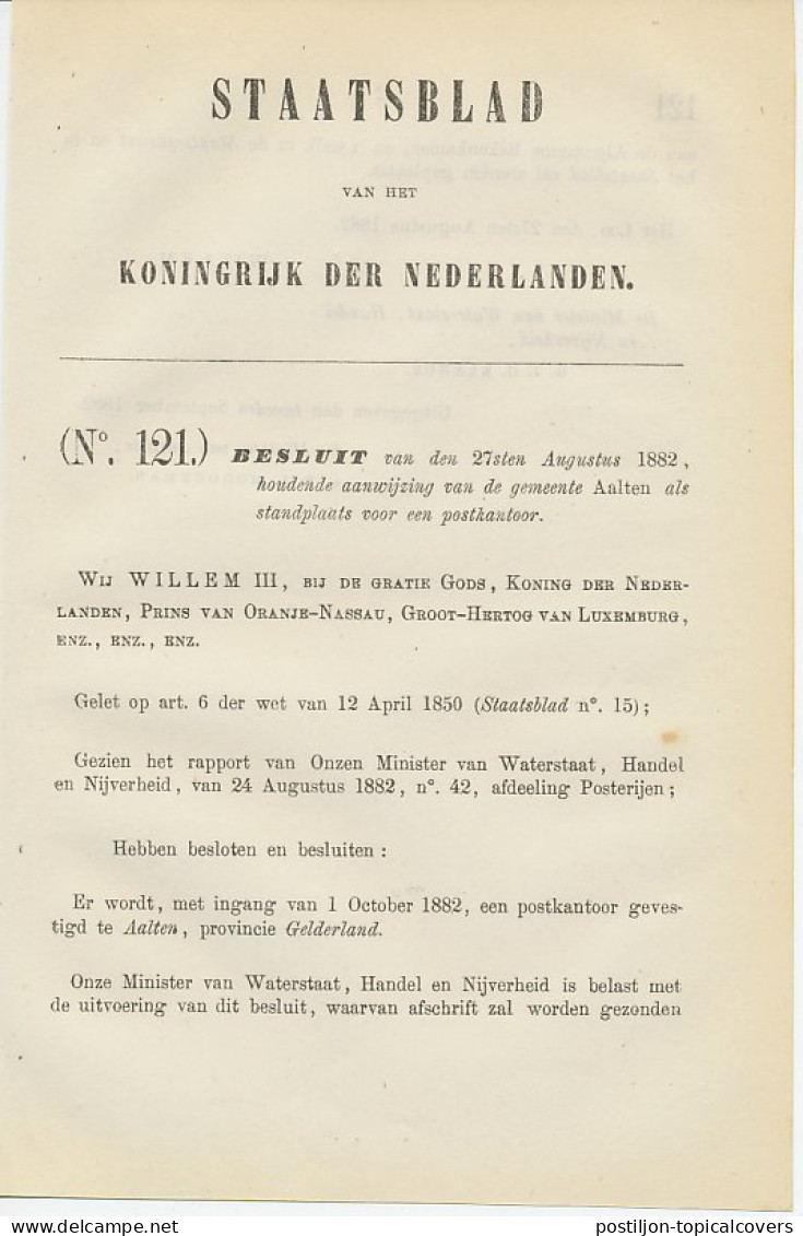 Staatsblad 1882 - Betreffende Postkantoor Aalten - Briefe U. Dokumente